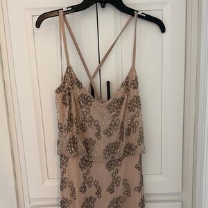 Adrianna Papell Beaded Maxi Gown Taupe/Pink Size 14 NWT